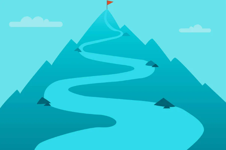 A winding path leading to a goal at the summit, symbolizing the journey of success and the Success Planning Process.