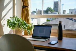 An organized home office setup, the perfect image for learning how to work from home effectively.