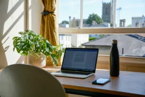 An organized home office setup, the perfect image for learning how to work from home effectively.
